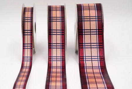 Beige und Burgunder Karierter Band Set_AI